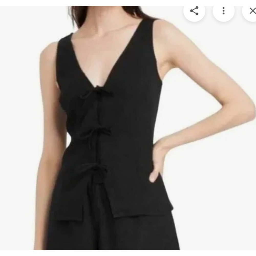 A New Day Front Tie Linen Blend Vest Top Womens XS Black NWT